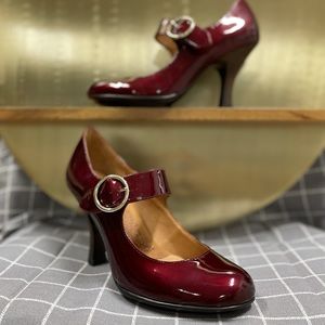 Sofft Maroon Patent Leather Mary Jane Heels